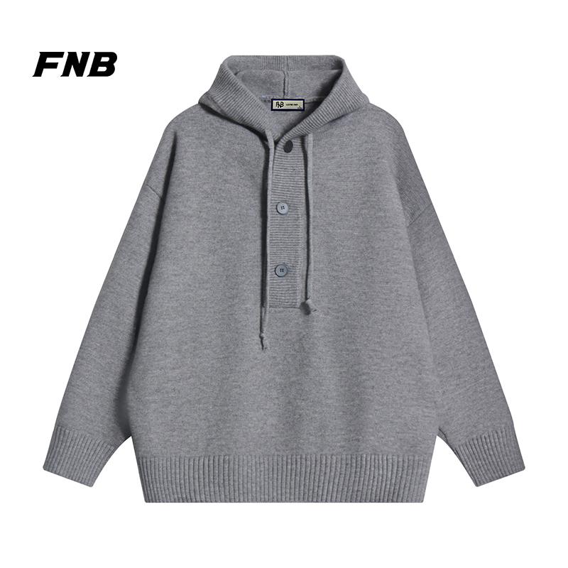 FNB潮牌连帽毛衣秋冬针织连帽灰色毛衣外套男女宽松慵懒风上衣女