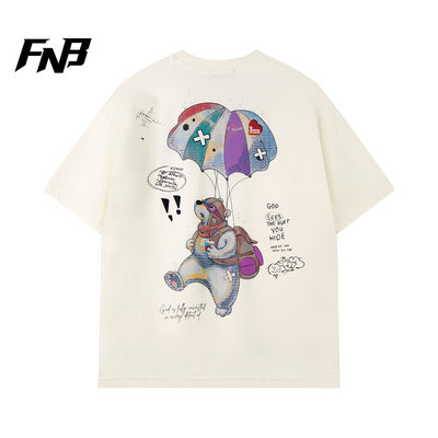 FNB美式街头26夏季新款卡通小熊印花短袖T恤男女同款宽松圆领涂鸦
