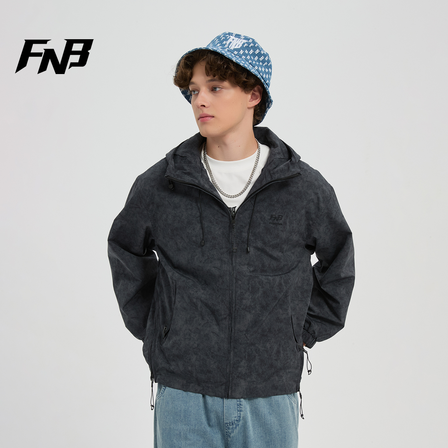 FNB美式潮牌连帽冲风衣男女同款秋冬款个性扎染运动外套上衣夹克