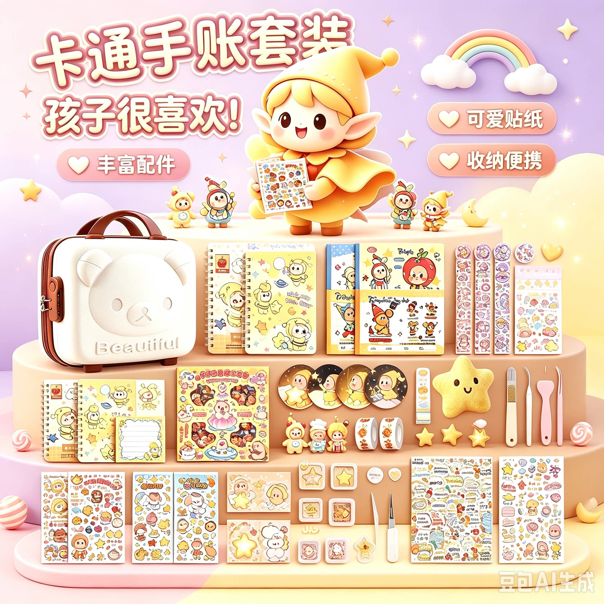 圣诞星星手账套装礼盒胶带贴纸星星素材工具小学生手账本立体贴纸女孩手工diy大礼包日程本可爱手账套装材料2