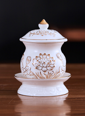 新品佛堂用品供佛水杯财神水杯陶瓷无字I莲花净水杯圣水杯供水杯