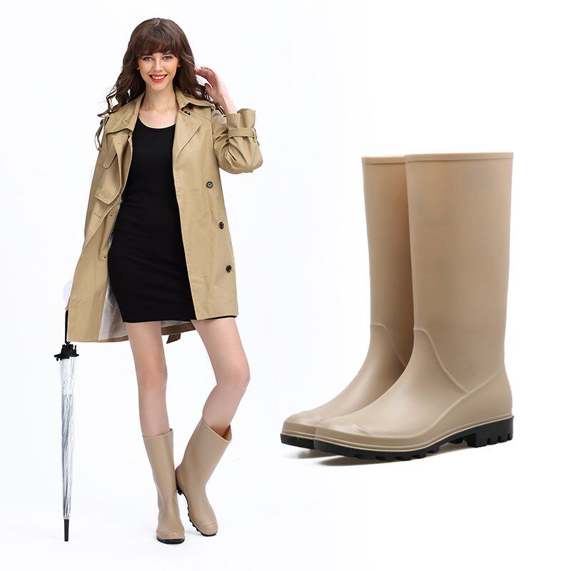 极速雨鞋女时尚款高筒外穿防水防C滑雨靴成人漂亮水鞋果冻高跟胶