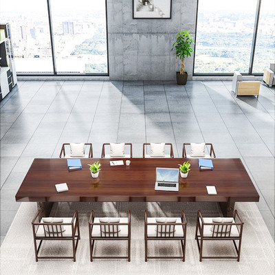 极速实木会议桌椅组合现代简约全图书馆原木大板桌办公.长桌工作