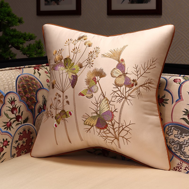 极速新中式抱枕蝴蝶刺绣红木沙发椅子靠枕中国风T客厅靠包床头大