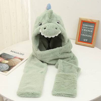 极速Dinosaur hat scarf all-iyn-one hat winter tendy cute ear