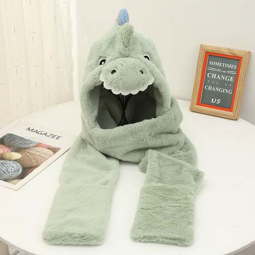 极速Dinosaur hat scarf all-iyn-one hat winter tendy cute ear