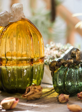 极速掬涵玻璃南瓜摆件手s工艺术琉璃餐厅餐桌装饰寓意收获万圣节