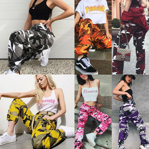 新品Women Fashion 6 Color Camo Cargo PantsM High Waist Hip H