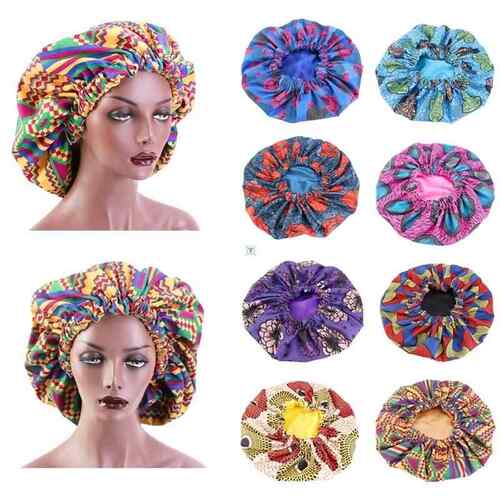 新品8cm Large Print Satin Bonnet Hair Caps SlQeep African Pa