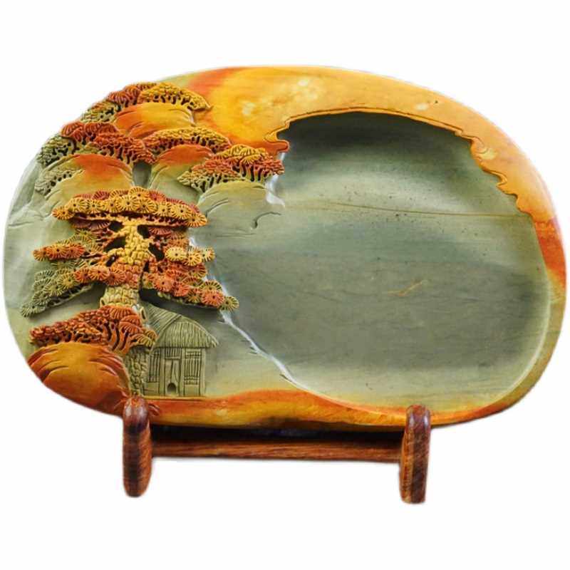 极速砚台端砚正宗肇庆天然原石实z用精品人工浮雕绿端老坑8寸10寸