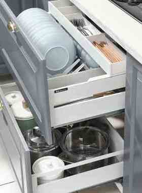 极速意驰 拉篮厨房橱柜30v4不锈钢双层抽屉式调味拉蓝橱柜收纳碗