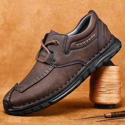 极速Retro Cow lelather shoes men Loafers Plus Size 46 Fashio