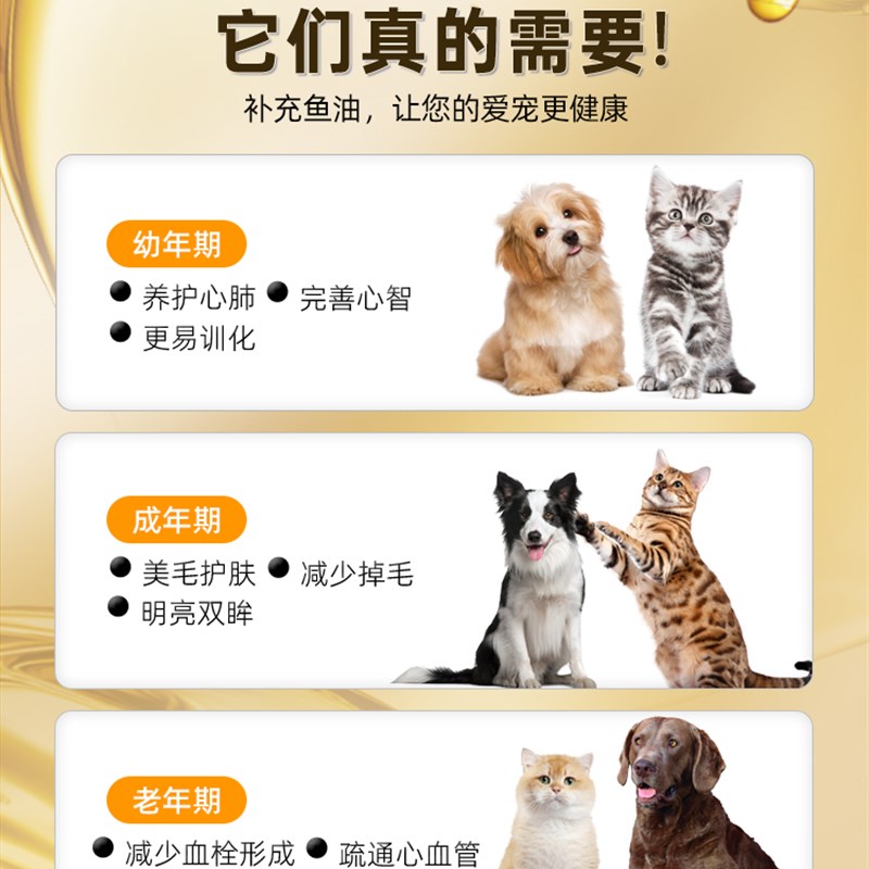 极速猫咪狗狗鱼油猫犬深海宠物鱼油E软胶囊防掉毛美毛明眸益脑低