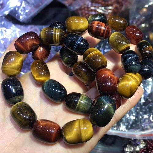 新品7A天然黄虎眼石手链虎睛石男女款单圈手O串猫眼石水晶生日礼