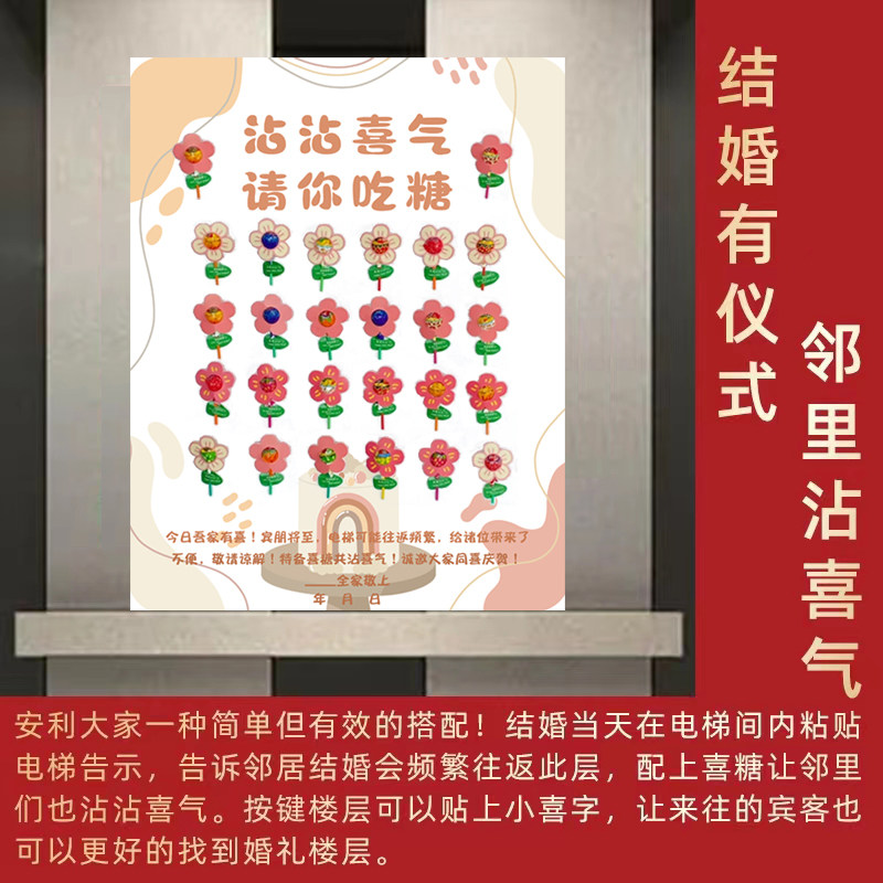 新品结婚电梯告示喜字贴喜糖kt板请你吃糖单元门S婚礼布置用品小