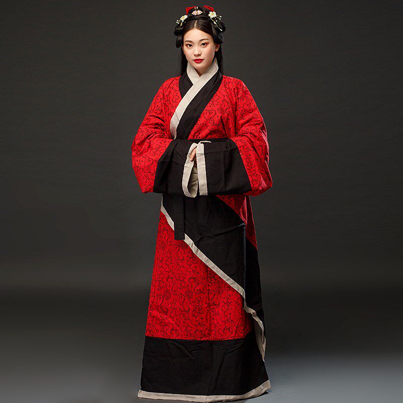 新品仙侠影视古装剧曲裾汉服女中国风收腰大袖双绕传W统古装祭祀