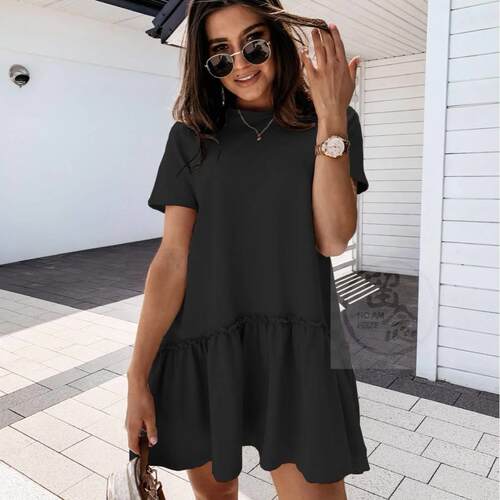 极速-Summer Solid Color uShort Sleeve Home Loose Round Neck