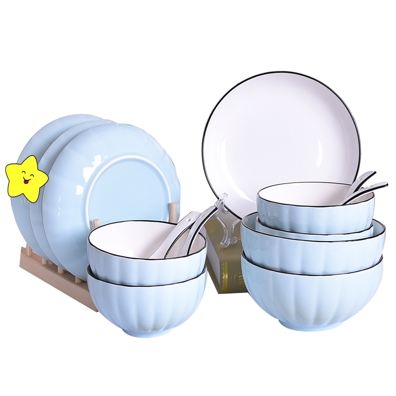 极速碗碟套装家用4人南瓜网红组合陶瓷北欧餐具S盘子日式吃饭碗筷