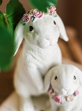 极速掬涵格兰德花环兔子玄关电视柜摆件兔兔客厅摆设兔.年乔迁新