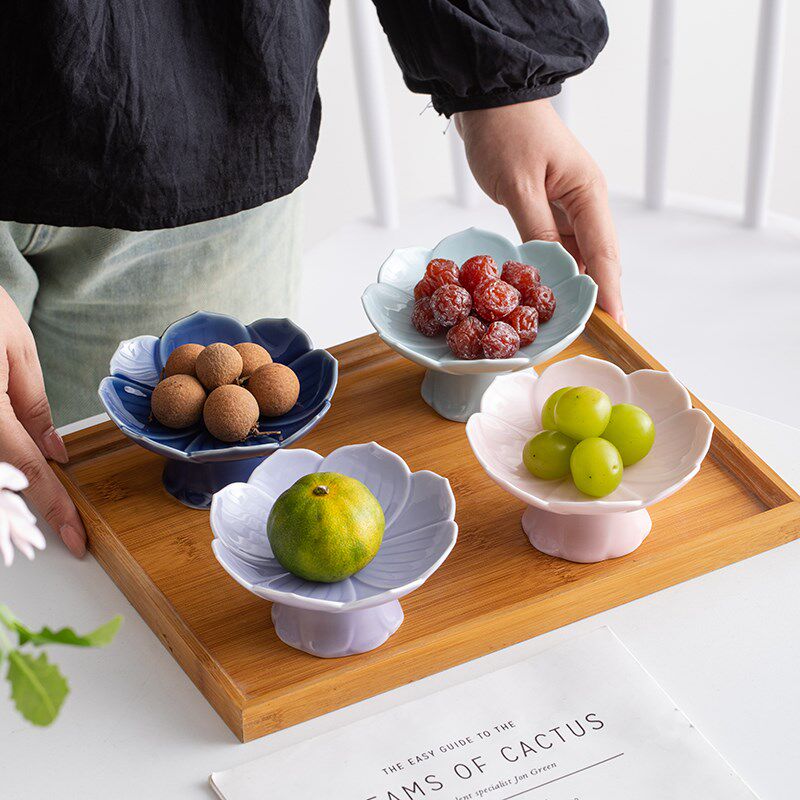 新品新品新中式高脚复古陶瓷w果盘茶点盘水果盘零食坚果干果盘家