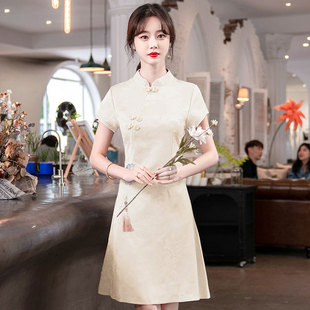 新品民国风复古盘扣唐装茶艺服新中式汉服L女装中国风改良旗袍连