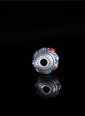 极速10.5mm镶嵌天然南红银配珠配珠仿I老复古文玩菩提佛珠红色diy