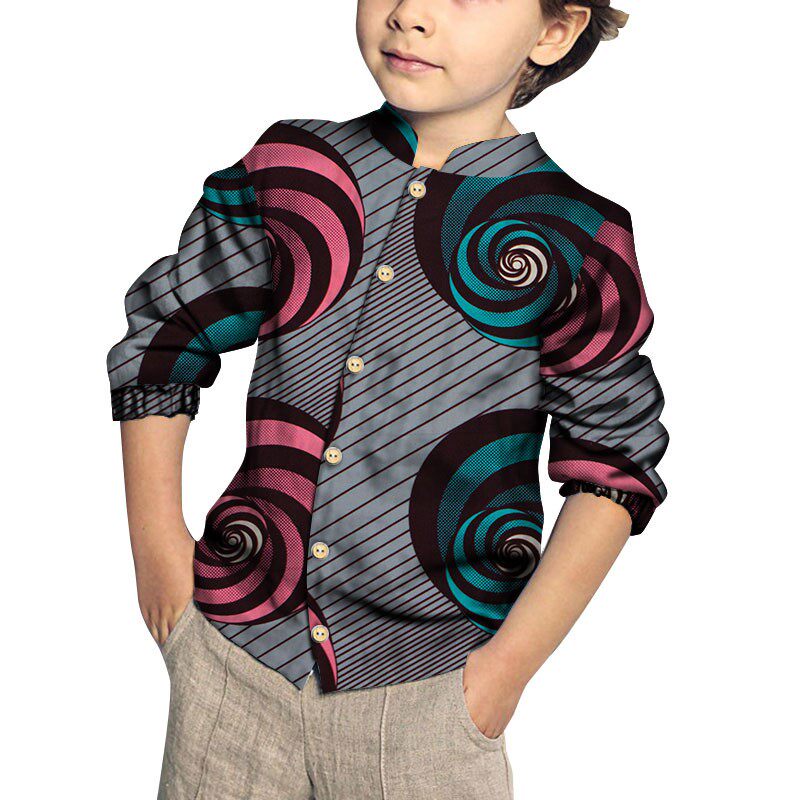 极速定制 男童上衣非洲蜡染印花拼布棉质衬衫童装AOfrican clos