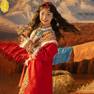 新品儿童西藏旅拍写真拍照藏族长裙甘南J藏族藏袍舞蹈服新式藏装