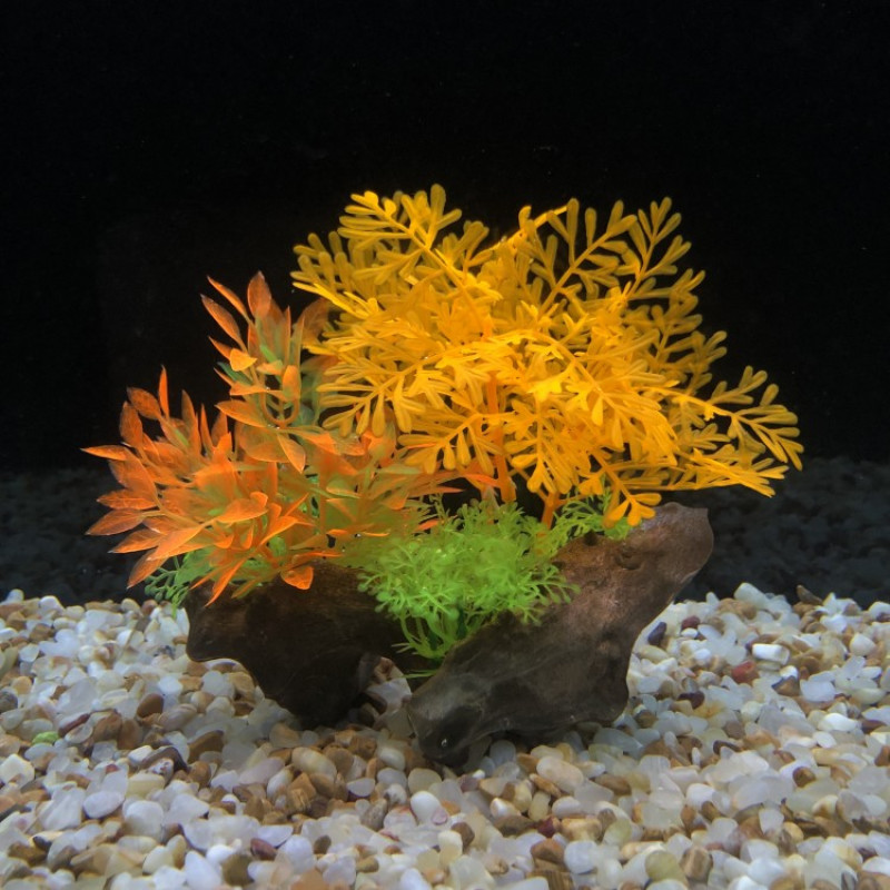 鱼缸仿真塑料水草仿沉木底座北美海带水族箱布景水草规格可选