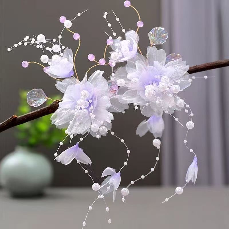 古典舞新款紫色古风发饰仙气烫花花朵发夹超仙古装舞台头饰