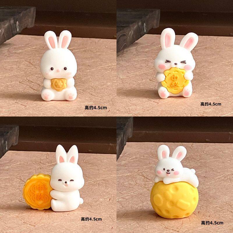 软胶玉兔中秋节吃月饼小兔子套餐蛋糕摆件甜品台烘焙配件