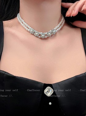 古堡公主！宫廷风闪钻花朵珍珠项炼 链轻奢小众锁骨炼女高级感cho
