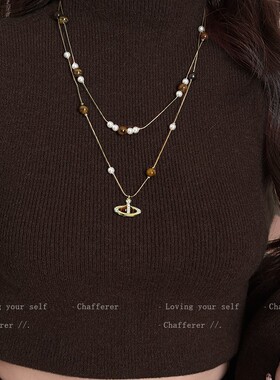 贵气欧尼！高级感西太后土星珍珠毛衣链小众轻奢配饰长款项链女冬