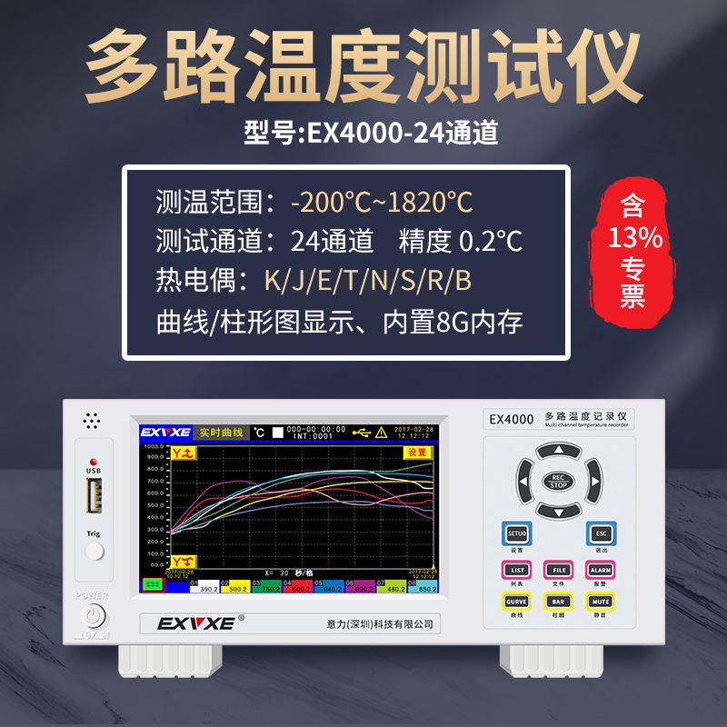 意力EX6000多路温度测试仪8~64通道巡检仪温度记录仪多路采集仪