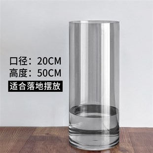 落地花瓶玻璃透明特大号高款大号超高超大高身高筒高50cm高大长型