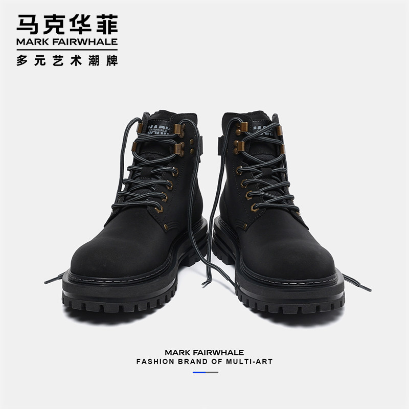 马克华菲马丁靴男冬季加绒棉鞋高帮工装鞋英伦男士靴子雪地靴男款