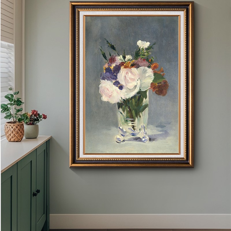 玻璃瓶中的玫瑰】玄关覆古花x卉装饰画马奈油画进门处挂画斗柜壁图片