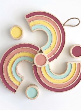 ins风彩虹五角星轨道积木挂饰儿童房装饰木质O壁饰挂件早教diy玩