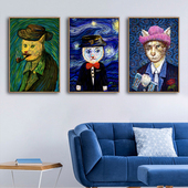 北欧梵高c恶搞名画猫星人装 饰画客厅卧室床头创意挂画酒店玄关壁