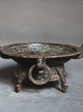 逨盘仿古青铜器铭文聚宝盆客厅摆放风水用K品工艺品摆件博古架摆