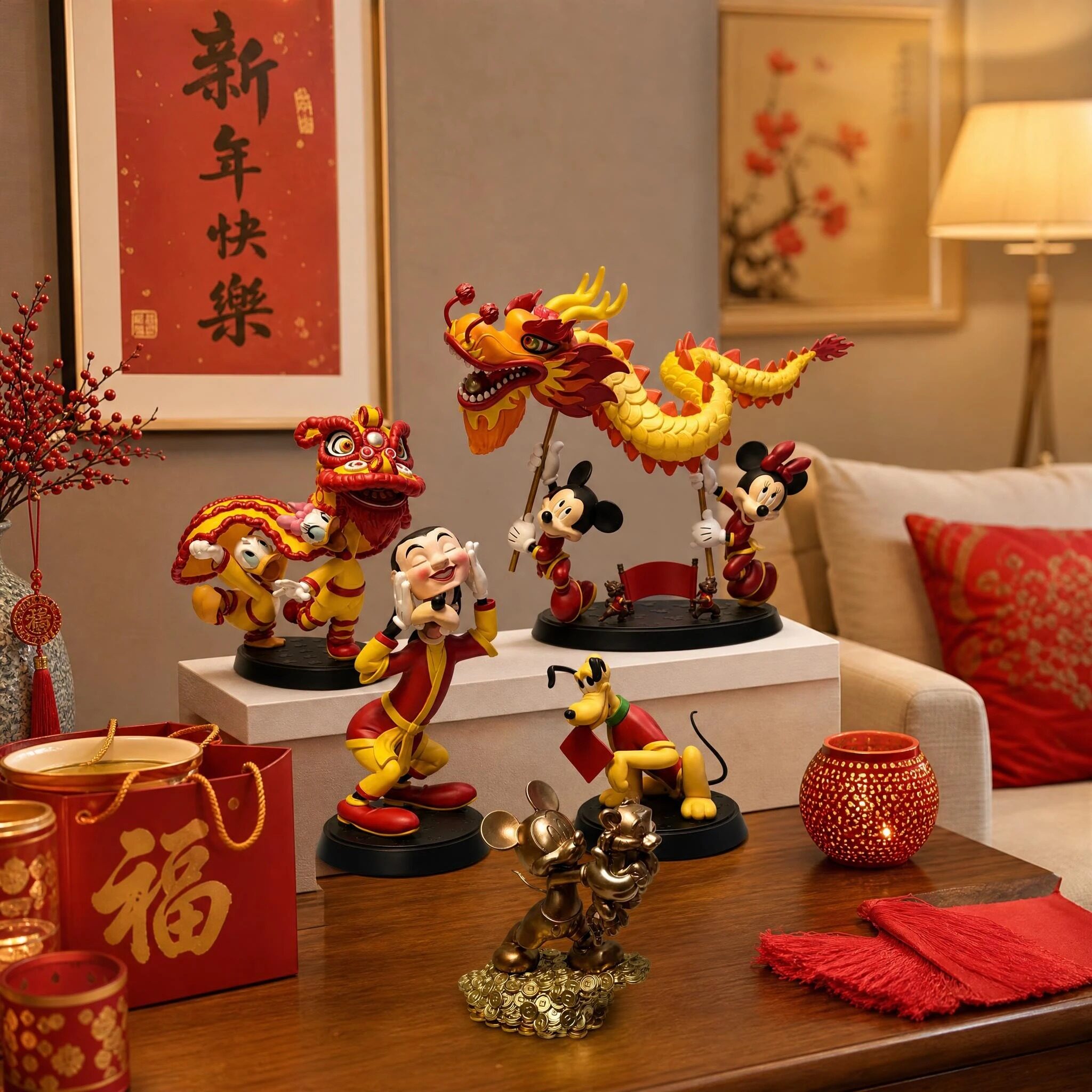 米奇米妮迎新年舞龙狮手办