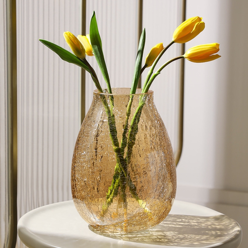 轻奢高颜值冰裂加厚花瓶玻璃摆件