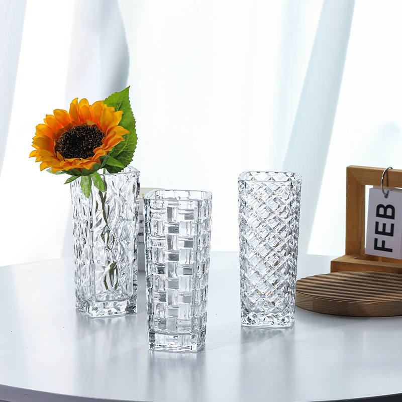 轻奢简约加厚重方形桌面卧室插花水培鲜花绿植摆件装饰玻璃小花瓶