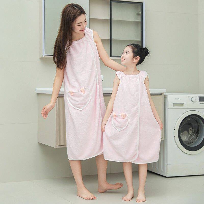 可穿浴巾女亲子2024新款比纯棉吸水家用大人洗澡游泳浴裙儿童浴袍