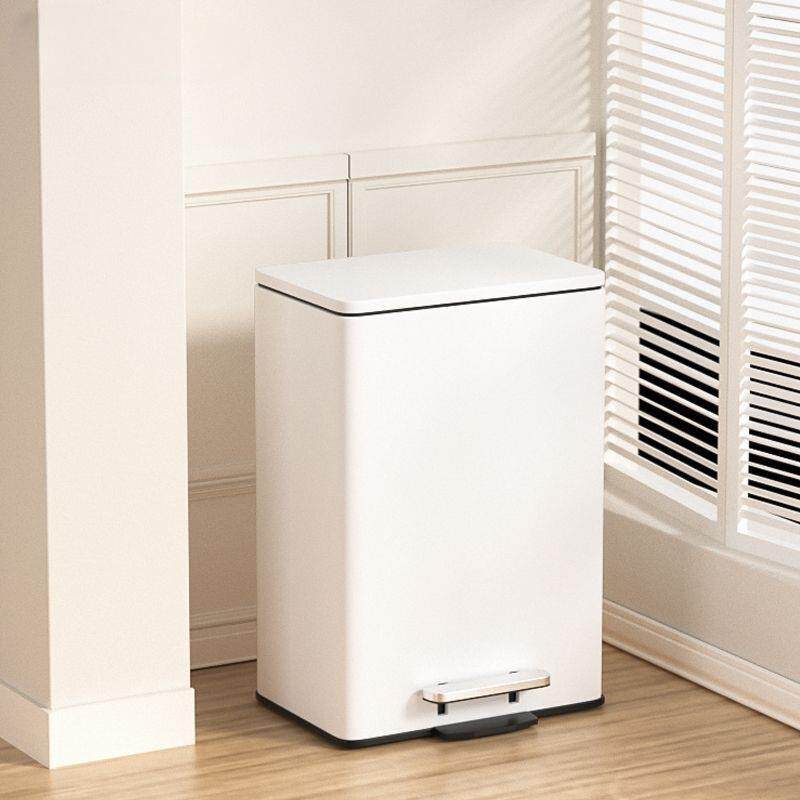 爆款奶油白带盖垃圾桶ins风高颜值不锈钢脚踏式厨房卧室客厅家用
