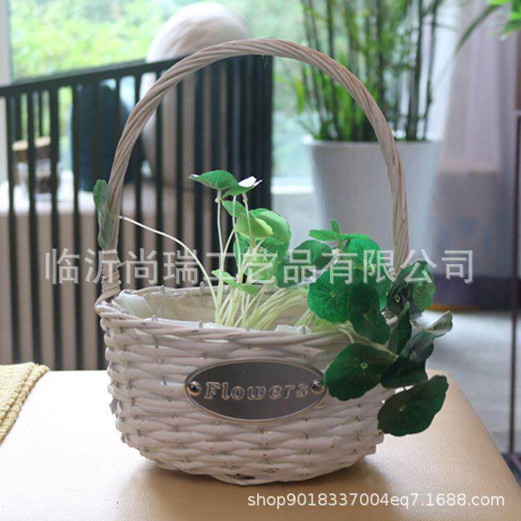 爆款花盆柳编草编非藤编柳编花篮多肉花器防水手工编织手提装饰花