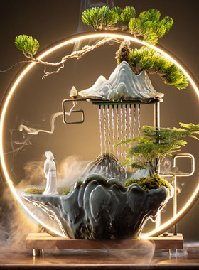 循环流水摆件生财现代假u山喷泉鱼缸景观流水器乔迁新居开业礼品