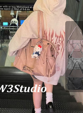 W3韩国小众雪允同款fancyclub酷感大容量机车包复古单肩斜挎包y2k