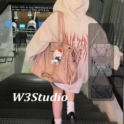 W3韩国小众雪允同款fancyclub酷感大容量机车包复古单肩斜挎包y2k