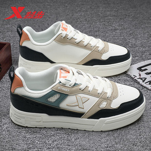 官方正品 皮面运动鞋 街玩时尚 鞋 特步低帮板鞋 子休闲男鞋 男2025冬季
